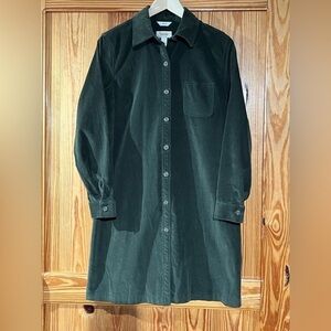 Green Corduroy Dress Vintage Talbots Forrest Button Up Stretch Pocket Soft